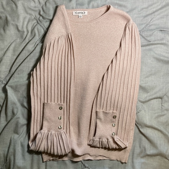 Nanette Lepore champagne pink metallic sweater with pleated sleeves - Picture 3 of 9